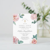 Papier Budget Floral Peonies rose Fille Première Communio (Debout devant)