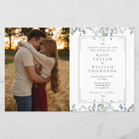 Papier Budget Floral Photo Tout en un mariage Invitation (Devant)