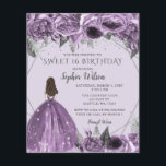 Papier Budget Floral Purple Princess Sweet 16 Invitation<br><div class="desc">Budget Élégant Argent Floral Purple Spakle Robe Douce 16 Invitation</div>