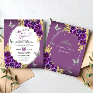 Papier BUDGET Floral Purple Silver Butterfly Quinceañera