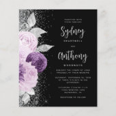 Papier Budget Floral Purple Silver Mariage de script noir (Devant)