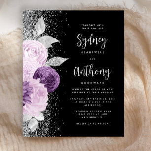 Papier Budget Floral Purple Silver Mariage de script noir