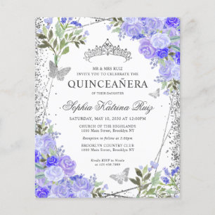 Papier Budget Floral Purple Silver Quinceañera Invitation
