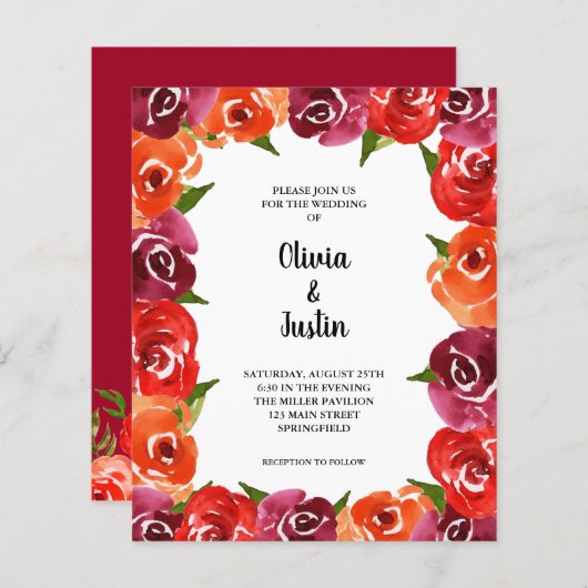 Papier Budget Floral QR Code de mariage Invitations (Devant / Derrière)