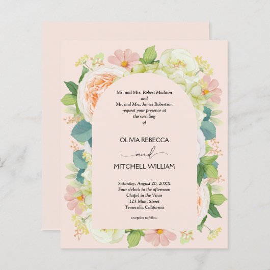 Papier Budget Floral QR Code de mariage Invitations (Devant / Derrière)