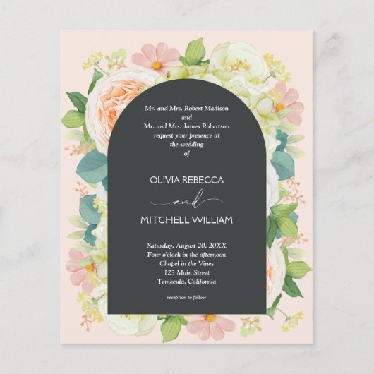 Papier Budget Floral QR Code de mariage Invitations (Devant)