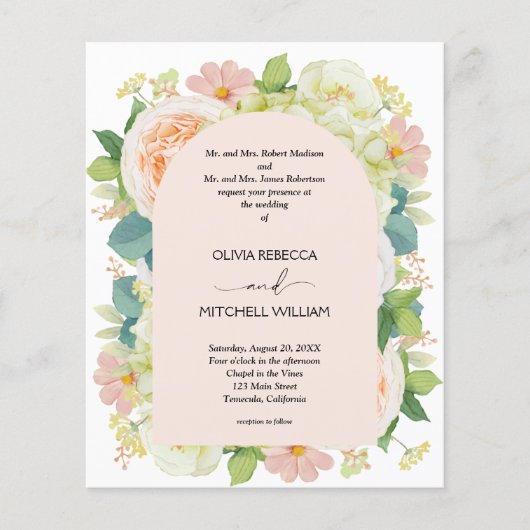 Papier Budget Floral QR Code de mariage Invitations (Devant)