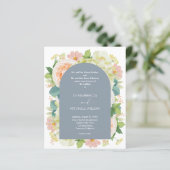 Papier Budget Floral QR Code Dusty Blue Wedding Invite (Debout devant)