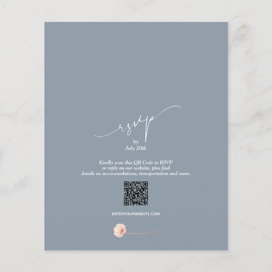 Papier Budget Floral QR Code Dusty Blue Wedding Invite (Dos)