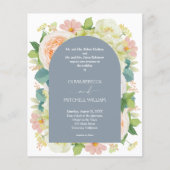 Papier Budget Floral QR Code Dusty Blue Wedding Invite (Devant)