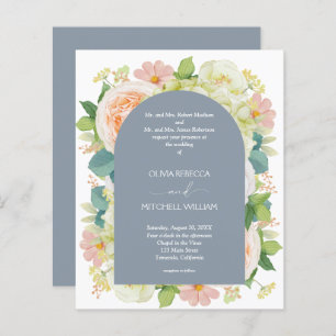 Papier Budget Floral QR Code Dusty Blue Wedding Invite