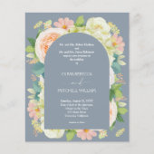 Papier Budget Floral QR Code Dusty Blue Wedding Invite (Devant)