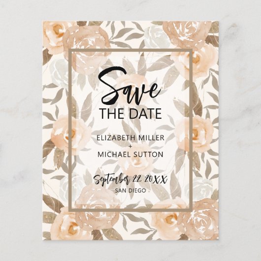 Papier Budget Floral QR Code Mariage Enregistrer la date (Devant)