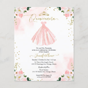 Papier Budget floral Quinceanera Invitation Bilingue