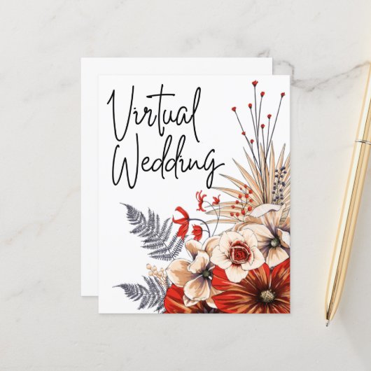 Papier Budget Floral Red Cream Faire-part de mariage virt (Devant/Arrière en situation)