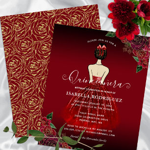 Papier Budget Floral Red Princess Gold Quinceañera