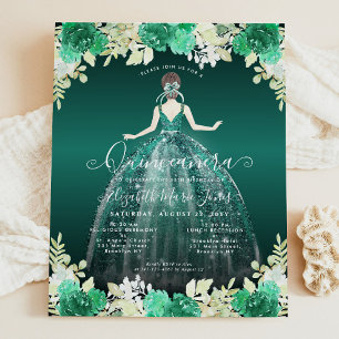 Papier Budget Floral Robe verte Gown Quinceanera Invitati