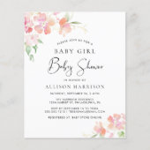 Papier Budget Floral rose bébé fille douche Invitation (Devant)