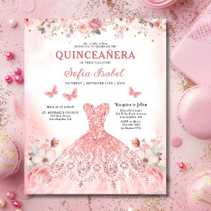 Papier Budget Floral rose Bilingue Espagnol Quinceanera