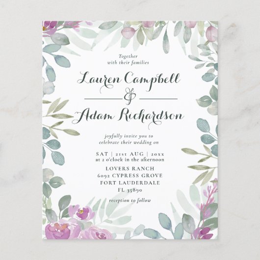 Papier Budget Floral rose Faire-part de mariage botanique (Devant)