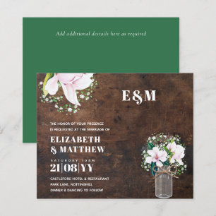 Papier BUDGET Floral rose Magnolias Green Wedding Invitat