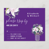 Papier BUDGET Floral rose Magnolias Violet Mariage RSVP (Devant)