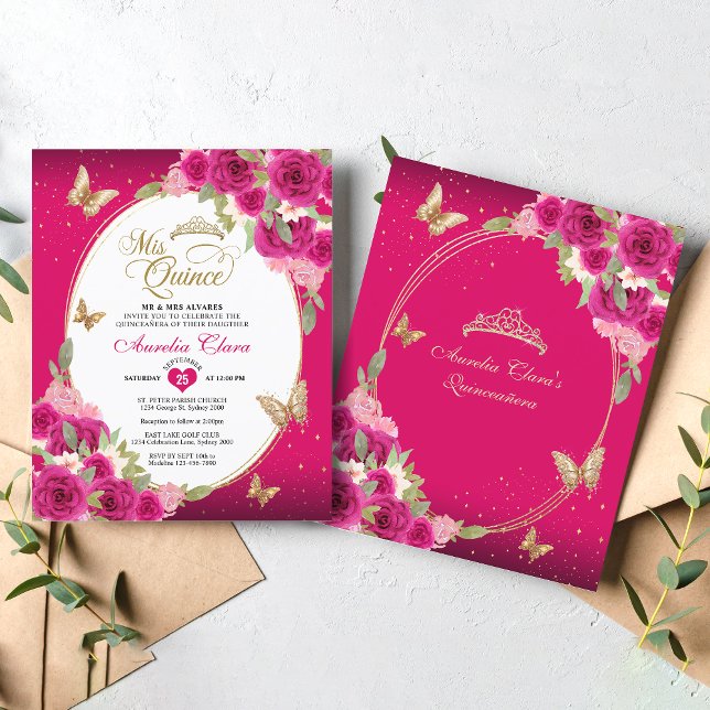 Papier BUDGET Floral Rose or papillon Mis Quinceañera (Créateur téléchargé)