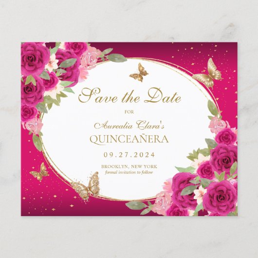 Papier BUDGET Floral Rose or papillon Quinceanera (Devant)