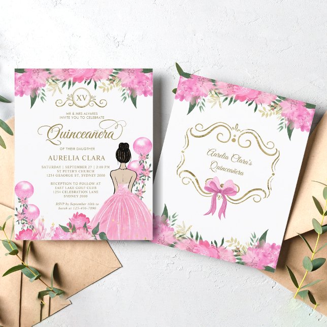 Papier BUDGET Floral Rose or Princesse XV Quinceanera (Créateur téléchargé)