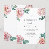 Papier Budget Floral Rose Pink Peonies Faire-part de mari (Devant / Derrière)