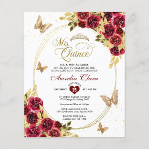 Papier BUDGET Floral Rouge Or Tiara Butterfly Quinceañera