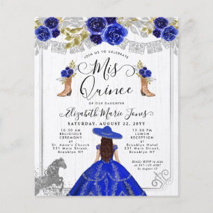 Papier Budget Floral Royal Bleu Argent Charra Quinceanera