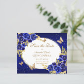 Papier BUDGET Floral Royal Blue Butterfly Quinceanera (Debout devant)