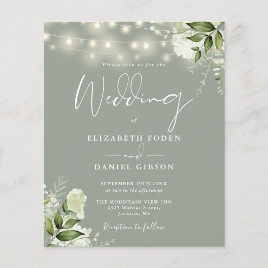Papier Budget Floral Sage Green Photo Mariage Invitation (Devant)