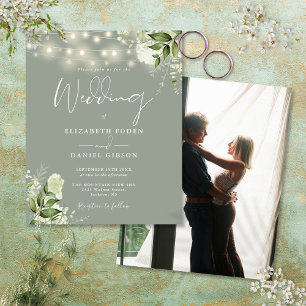 Papier Budget Floral Sage Green Photo Mariage Invitation