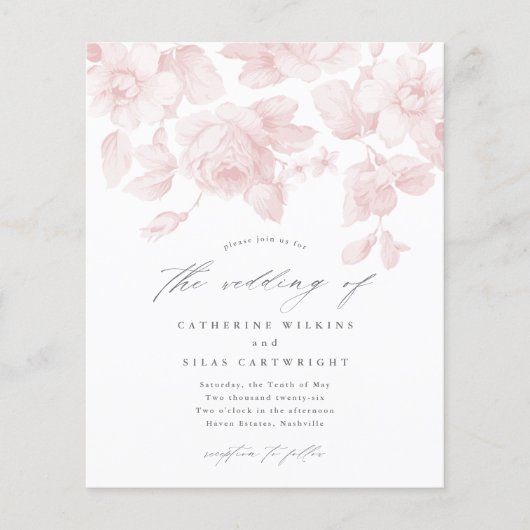 Papier Budget Floral Script Mariage rose (Devant)