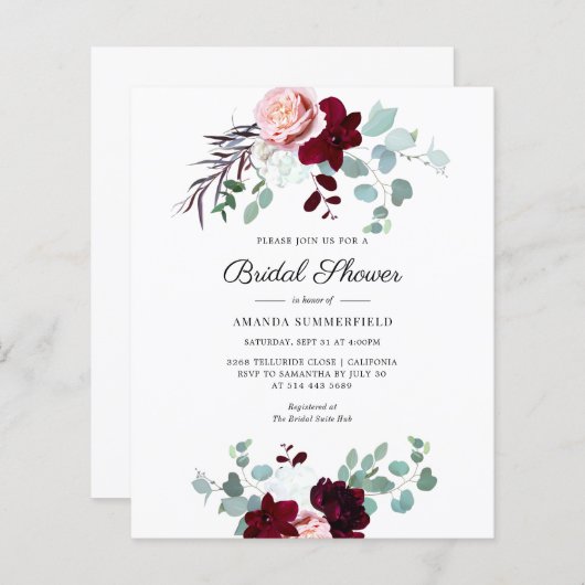 Papier Budget Floral Script nuptiale invitation douche (Devant / Derrière)