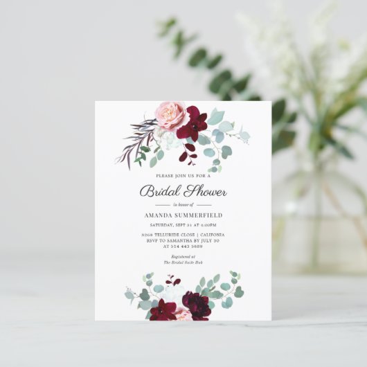 Papier Budget Floral Script nuptiale invitation douche (Debout devant)