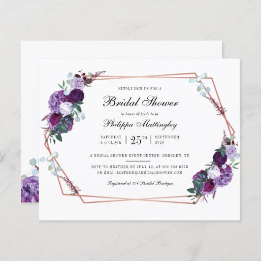 Papier Budget Floral Script nuptiale invitation douche (Devant / Derrière)