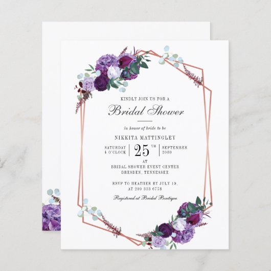 Papier Budget Floral Script nuptiale invitation douche (Devant / Derrière)