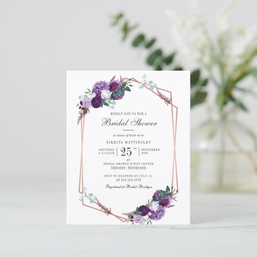 Papier Budget Floral Script nuptiale invitation douche (Debout devant)