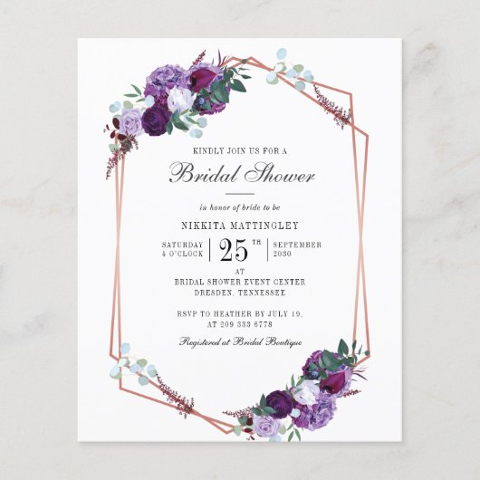 Papier Budget Floral Script nuptiale invitation douche (Devant)