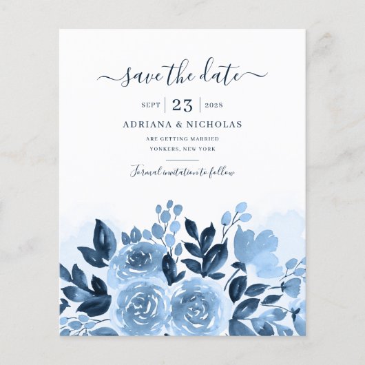 Papier Budget Floral Script Wedding Enregistrer La Date (Devant)