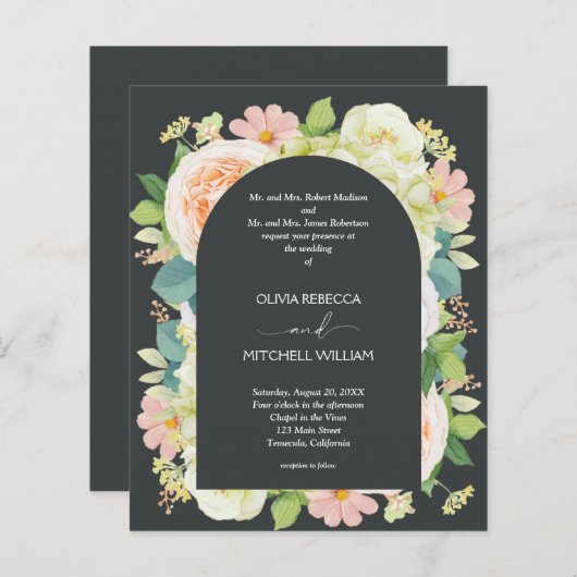 Papier Budget Floral sur Mariage Onyx Tous en un Invitati (Devant / Derrière)