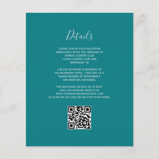 Papier Budget Floral Turquoise Silver QR Code Mariage (Dos)