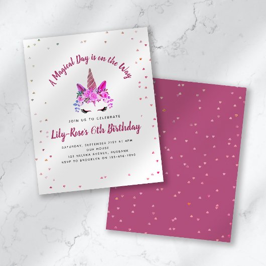 Papier BUDGET Floral Unicorn Visage Anniversaire Invitati