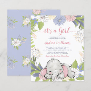 Papier Budget Floral Wreath Elephant Girl Baby shower