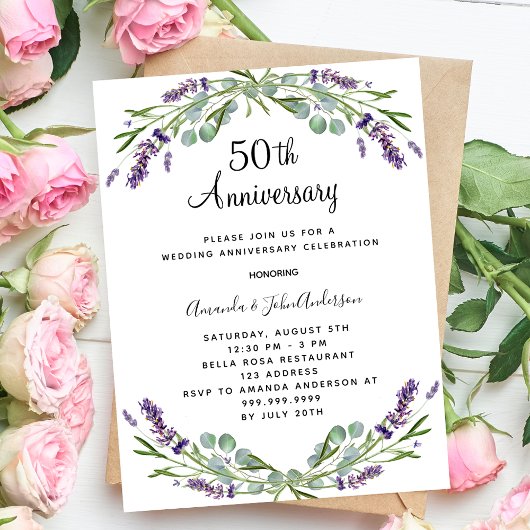 Papier Budget florale de lavande 50e anniversaire mariage