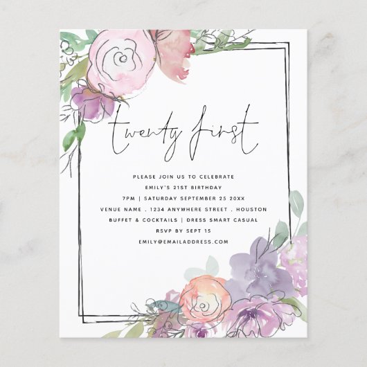 Papier Budget Florals Scribble Frame 21ème Invitation de (Devant)