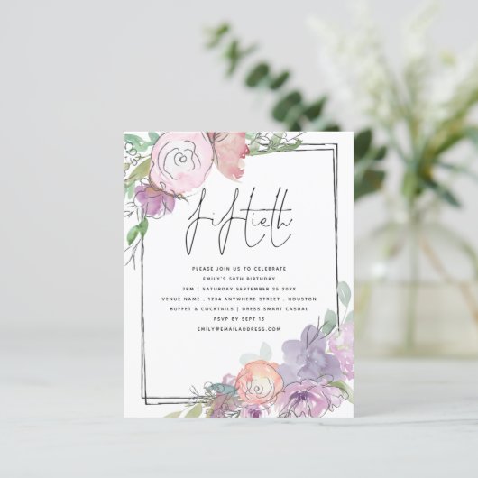 Papier Budget Florals Scribble Frame 50ème Invitation de  (Debout devant)